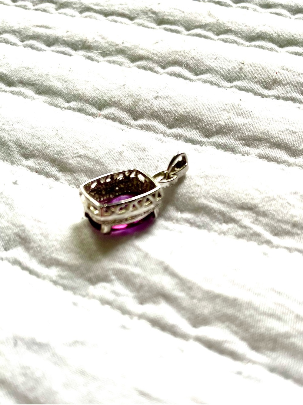 Sterling Silver Imitation Amethyst & CZ Halo Pendant - Picture 5 of 8